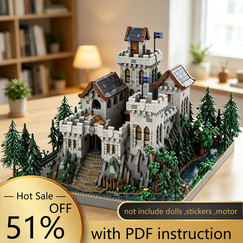 10003PCS MOC Black Castle Medieval Landscape Architecture Model Building Blocks DIY Assembly Gifts for Adults Collection Desktop