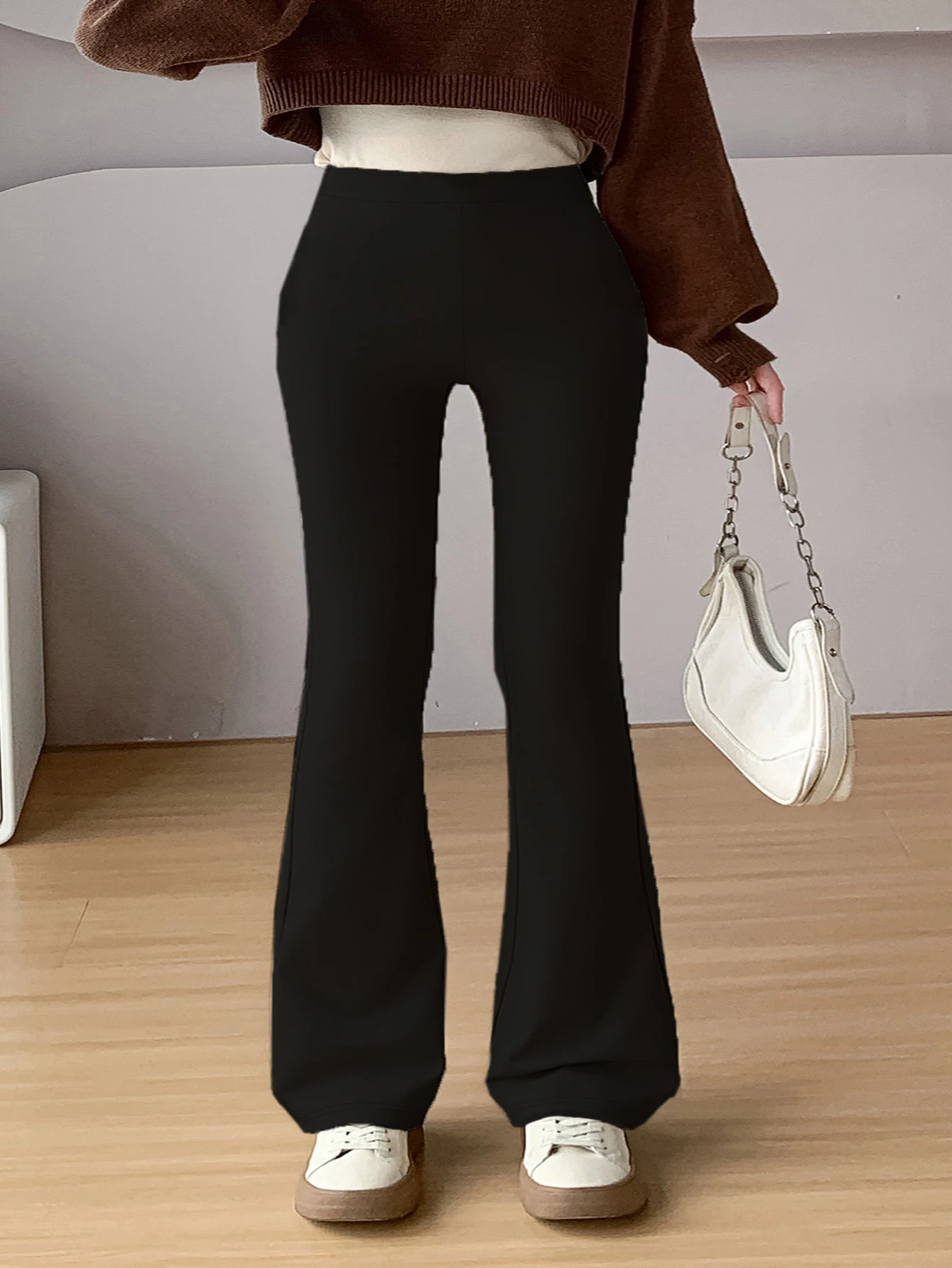 

New autumn and winter 2024 women's plus size knitted fabric elegant British style versatile tight pants