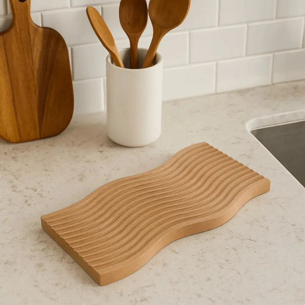 

Wooden Plate Wooden Tray Wavy Design Modern Style Tea Tray Simple Design High-end Quality Decorative Tray Food Serving