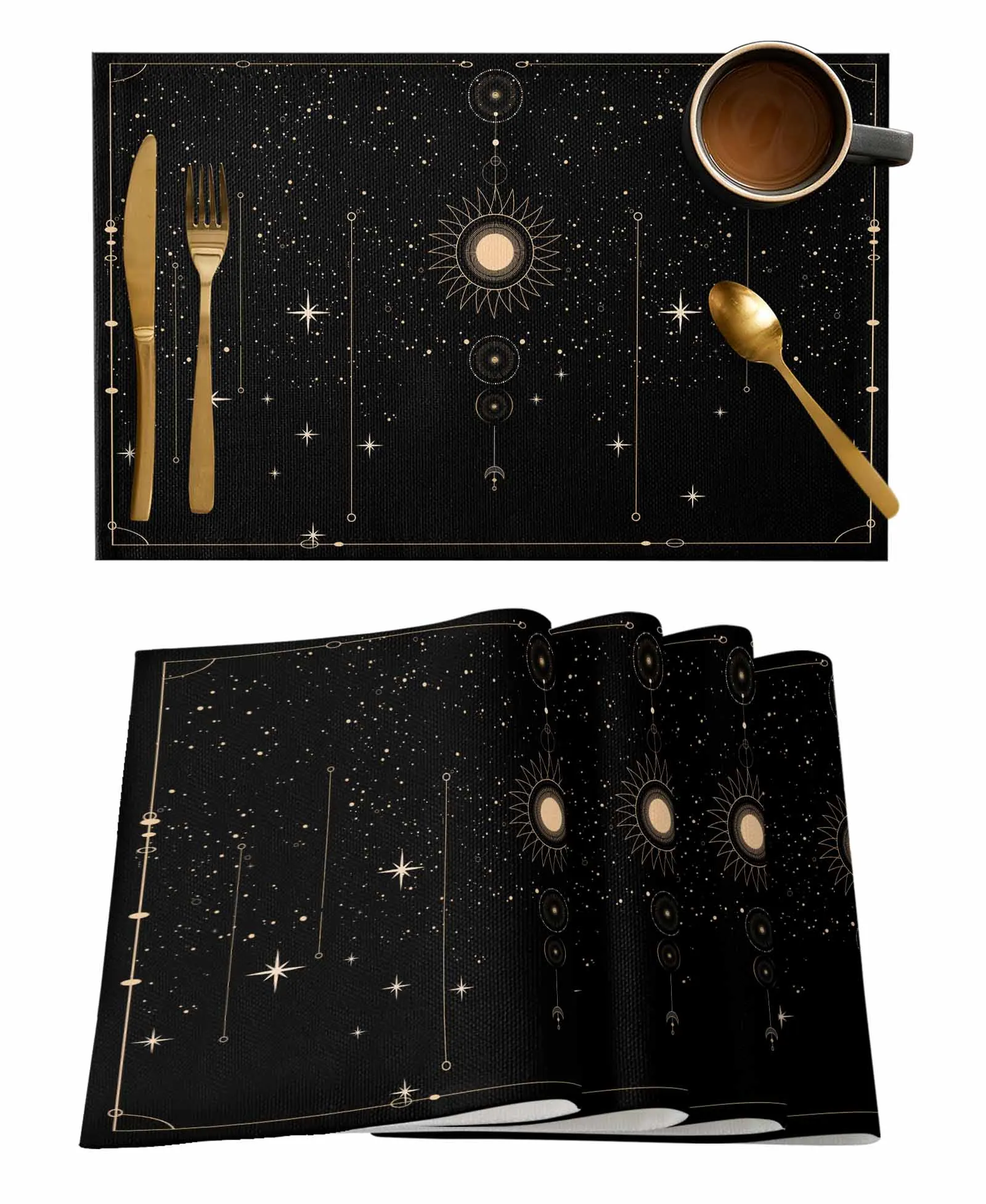 Mysterious Bohemian Wind In Star Galaxy Table Runners For Dining Room Tablecloth 4/6 Pcs Placemats Table Cover