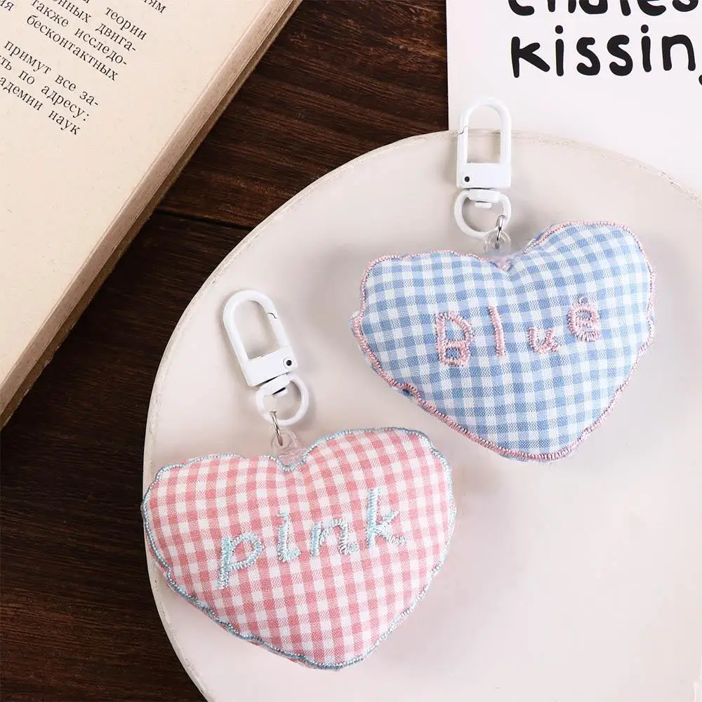 Stuffed Cotton Love Bag Pendant Plaid Letter Embroidery Fresh Backpack Decoration Bag Match Accessories Bag Charms Heart Lanyard