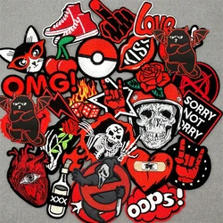 25PCS/Lot Red Ghost Embroidery Patches Punk Clothes Stickers DIY Iron on Patches for Clothing Appliques Jacket Jeans Stripes