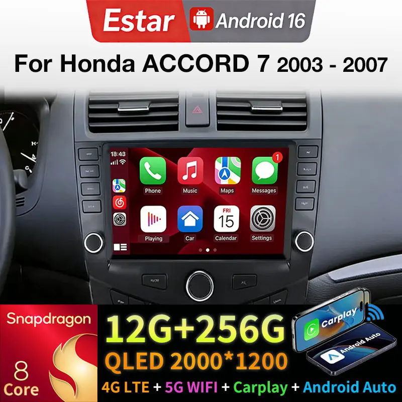 For Honda ACCORD 7 2003 - 2007 Android 16 Car radio Wireless Carplay Auto Multimedia Video Player GPS 2Din Head Unit Navigation