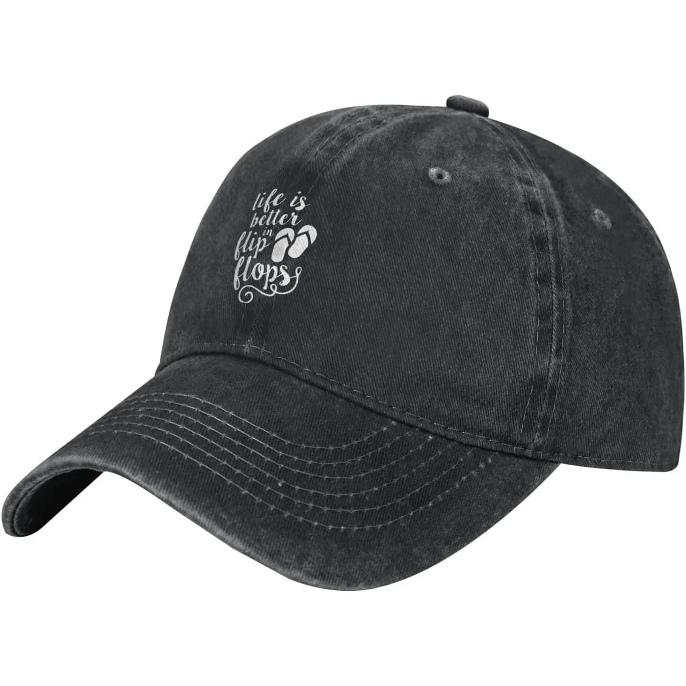 Life-Is-Better-In-Flip-Flops-Washed-Baseball-Cap-Distressed-Cotton-Adjustable-Unisex-Dad-Hat