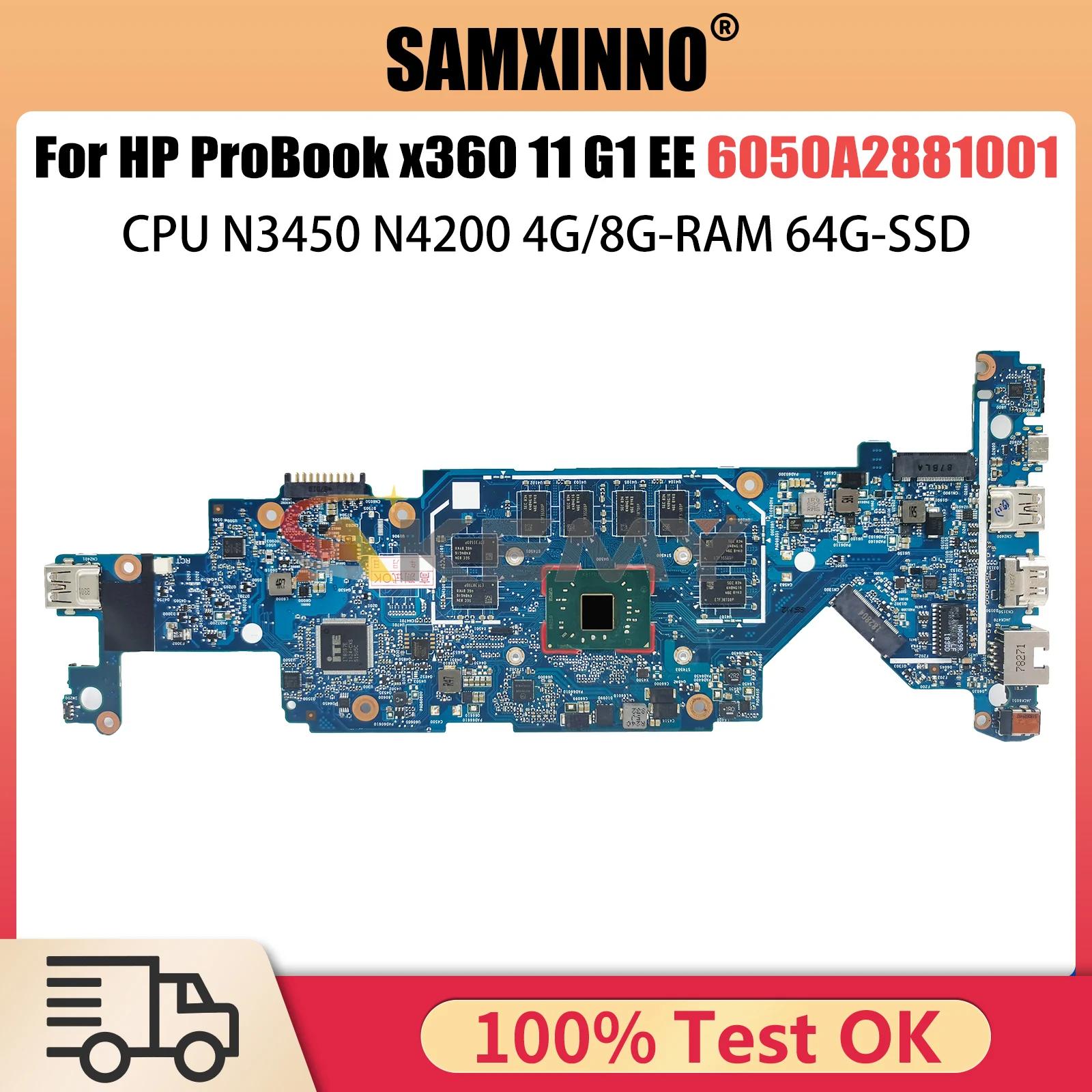 

Mainboard For HP ProBook x360 11 G1 EE 917102-601 917102-001 6050A2881001 Laptop Motherboard CPU N3450 N4200 4G 8G-RAM 64G-SSD