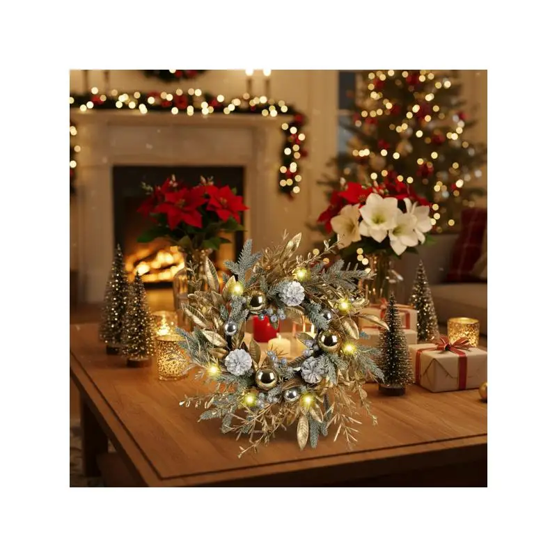 Ghirlanda natalizia da 20 pollici con luci LED bianche calde, decorazioni per porte natalizie, spedizione FBA