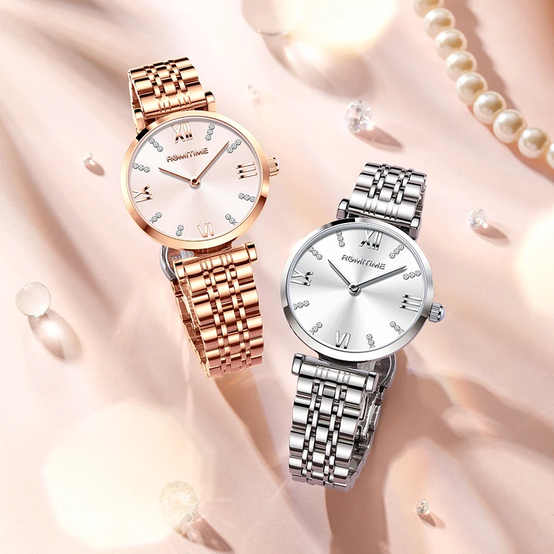 ROMITIME Relógio Feminino Luxo Elegante Tendência Simples À Prova D 'Água Certificação Original Relógio de Pulso de Quartzo de Aço Inoxidável
