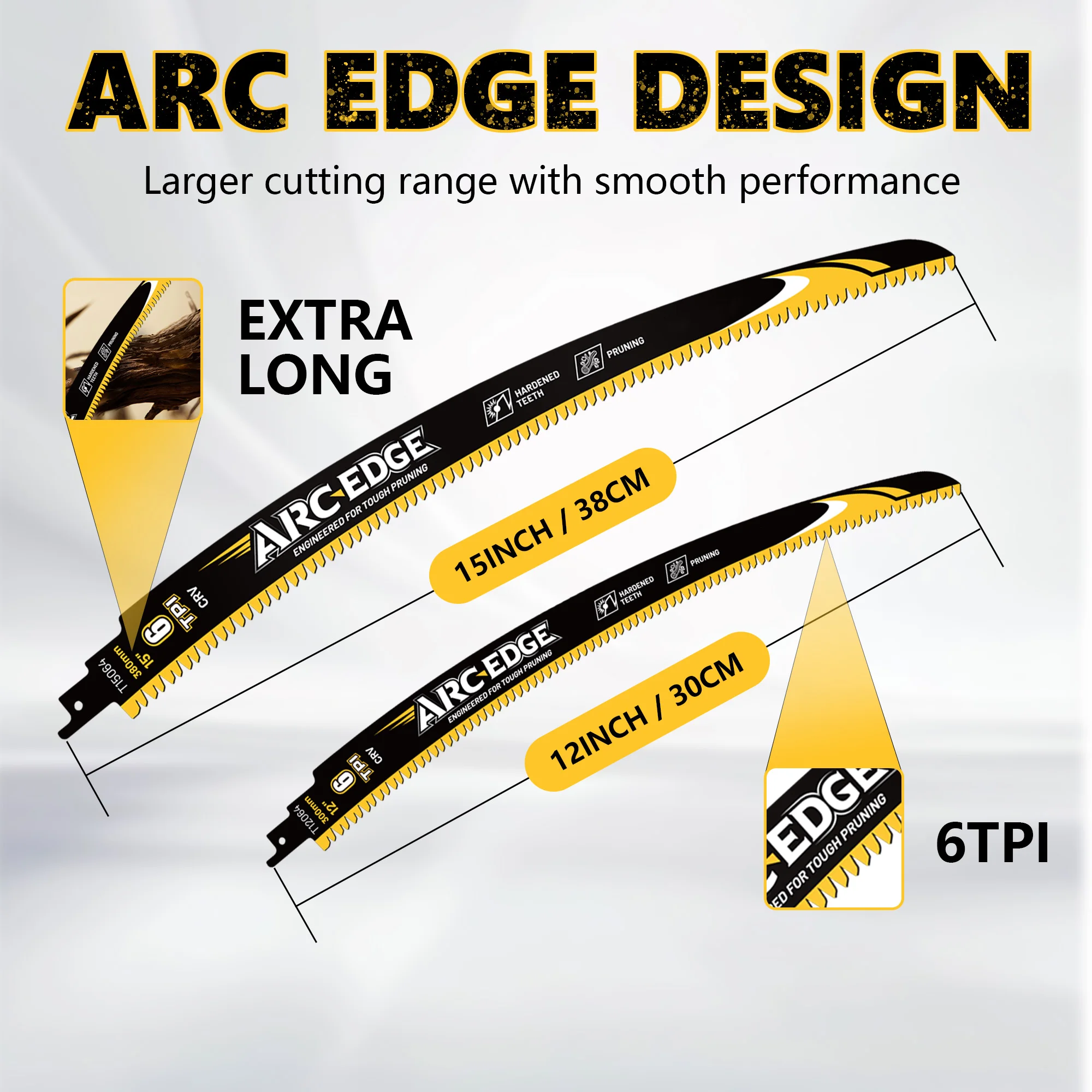 4PCS Reciprocating Saw Blades, Japanese Teeth Reciprocating Saw Blade 12inch &15inch, Arc Edge Wood Pruning Saw Blades 6TPI for Tree Trimming, Wood Cutting