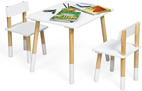 

and Chair Set, Wooden for Toddler Drawing Reading Arts Crafts Snack Time, Boys & Girls Gift for Playroom School Home, 3 Pi