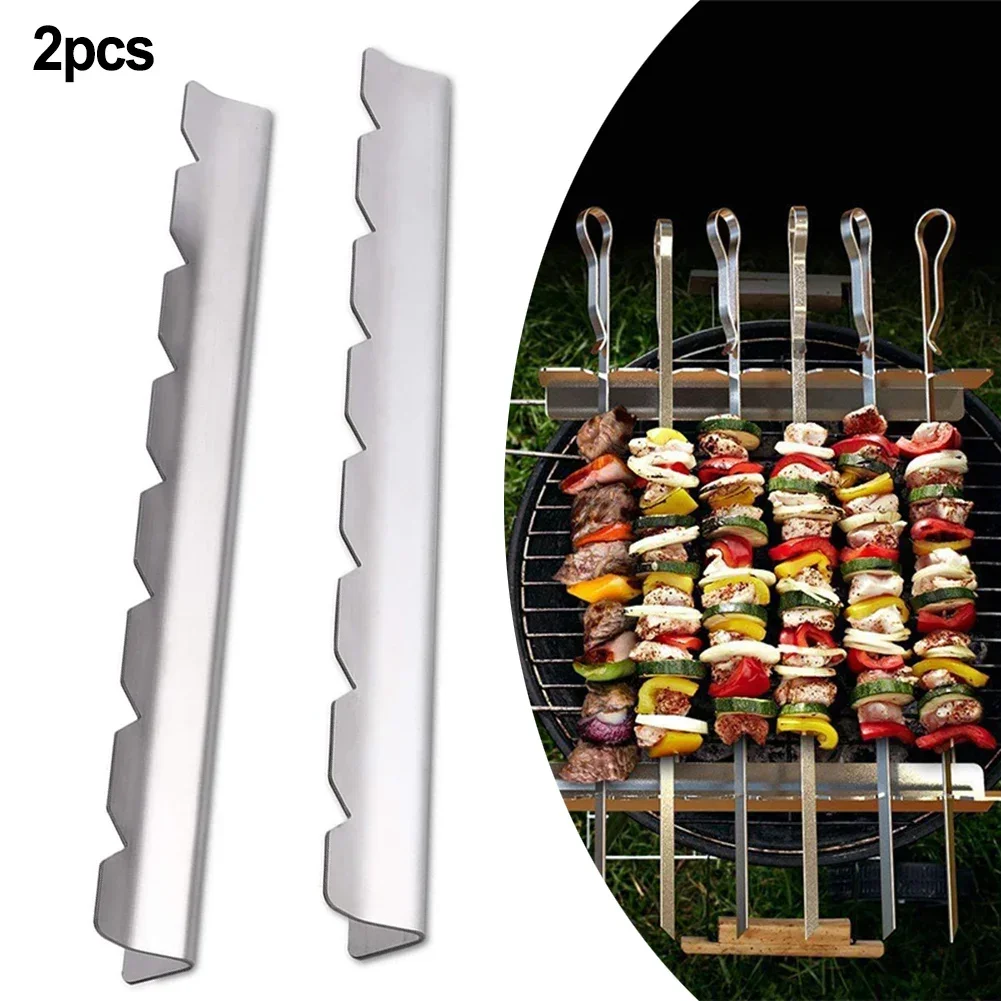 2pcs BBQ Bracket Stainless Steel Barbecue Skewer Holder Storage Rack For Grill Outdoor Barbecue Skewer Bracket Kebab Holders