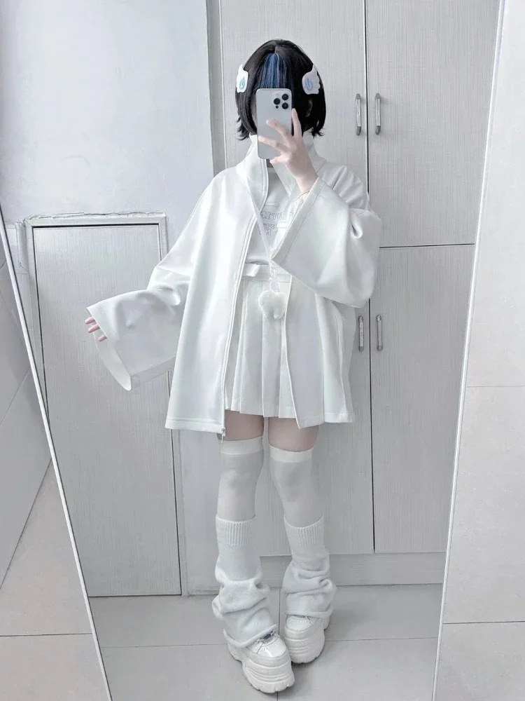 

Spring Japanese Casual Solid Hoodies Women Loose Y2k Aesthetic Oversized Embroidery Coats Harajuku Zipper Grunge Sweatshirts