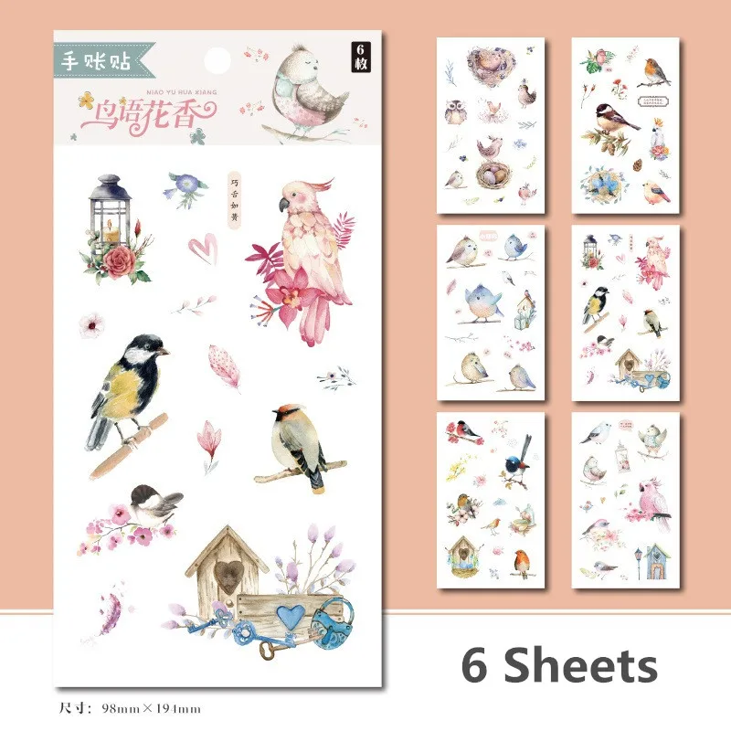 6 Pcs/Set Lovely Bird Deer Animal Series Decorative Sticker DIY Diary Scrapbooking Label Stickers Stationery