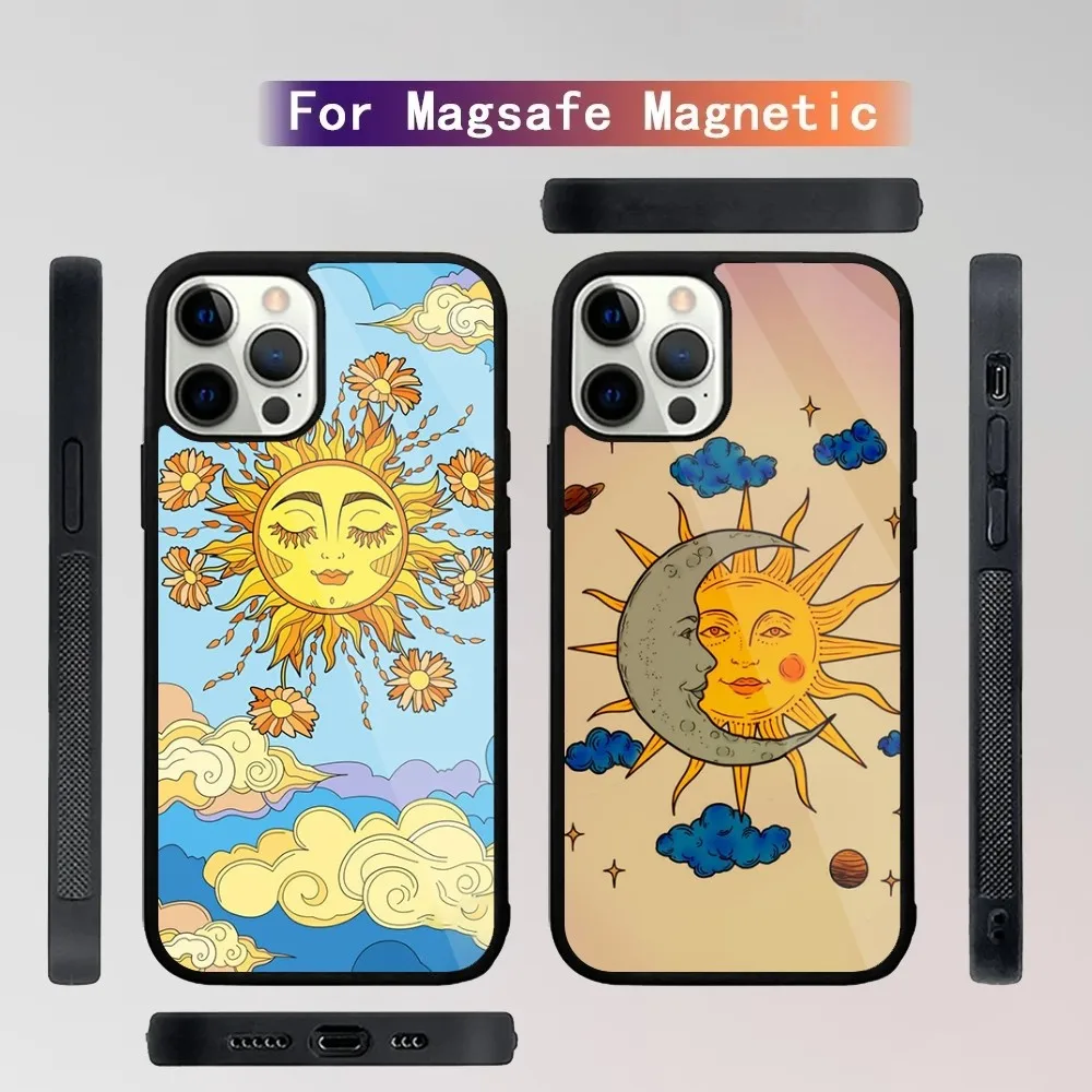 Sun Indie Hippie Art  Phone Case For iPhone 15,14,13,12,11,Plus,Pro,Max Mini Magsafe Magnetic Wireless Charging