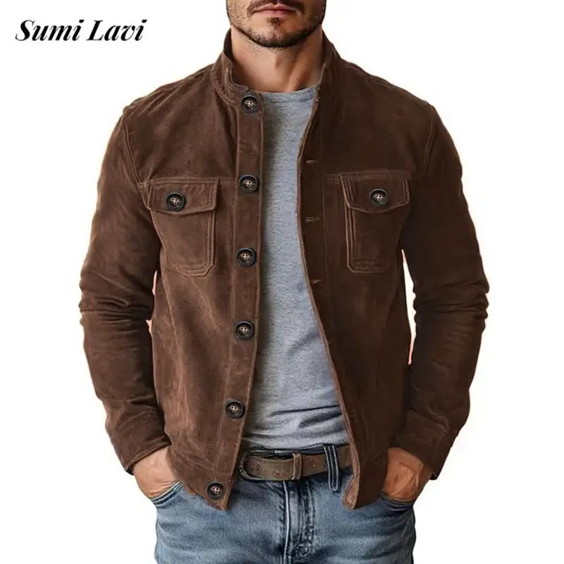 

Stylish Mens Buttoned Lapel Cargo Jackets Autumn Winter Casual Suede Coat Jacket Streetwear Men Fashion Solid Color Outerwear