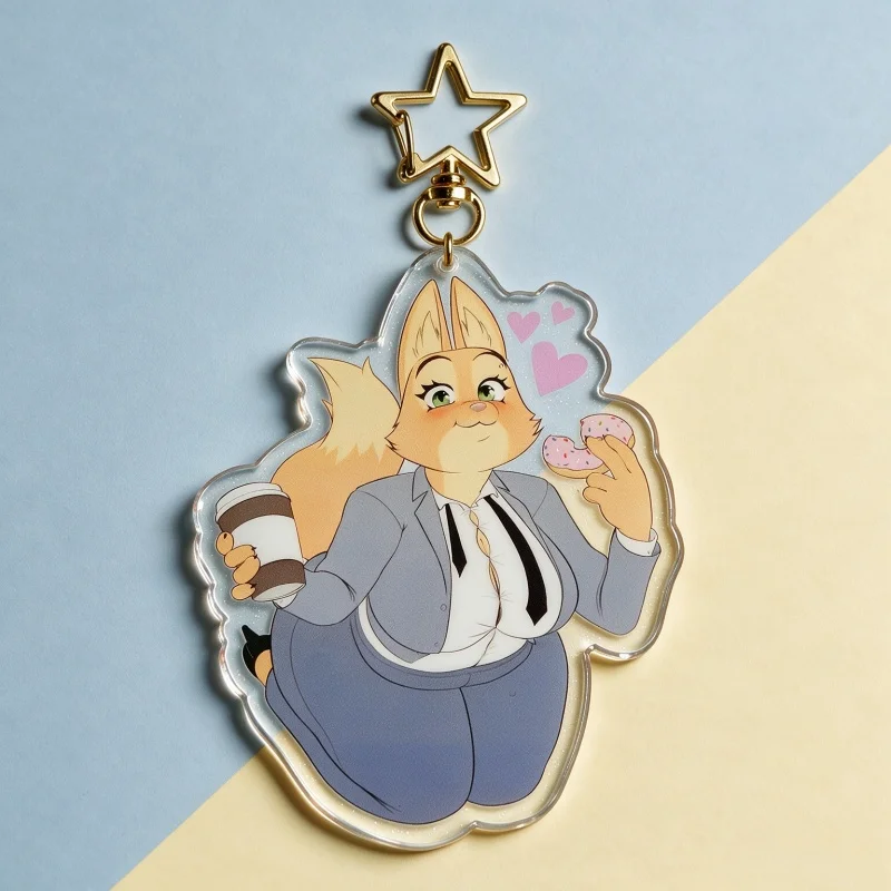 The Bad Guys Chubby Diane Foxington Acrylic Keychain Cute Coffee Donut Fox Furry Character Pendant Anime Bag Charm Gift for Fans
