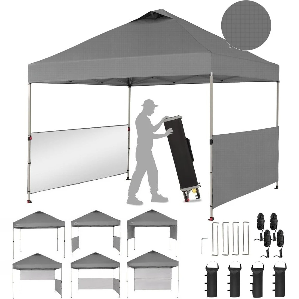 

10x10 Pop up Canopy Tent Instant Canopy with 150D Silver Coated Fabric Including 2 Half Sidewalls, 4 Ropes,