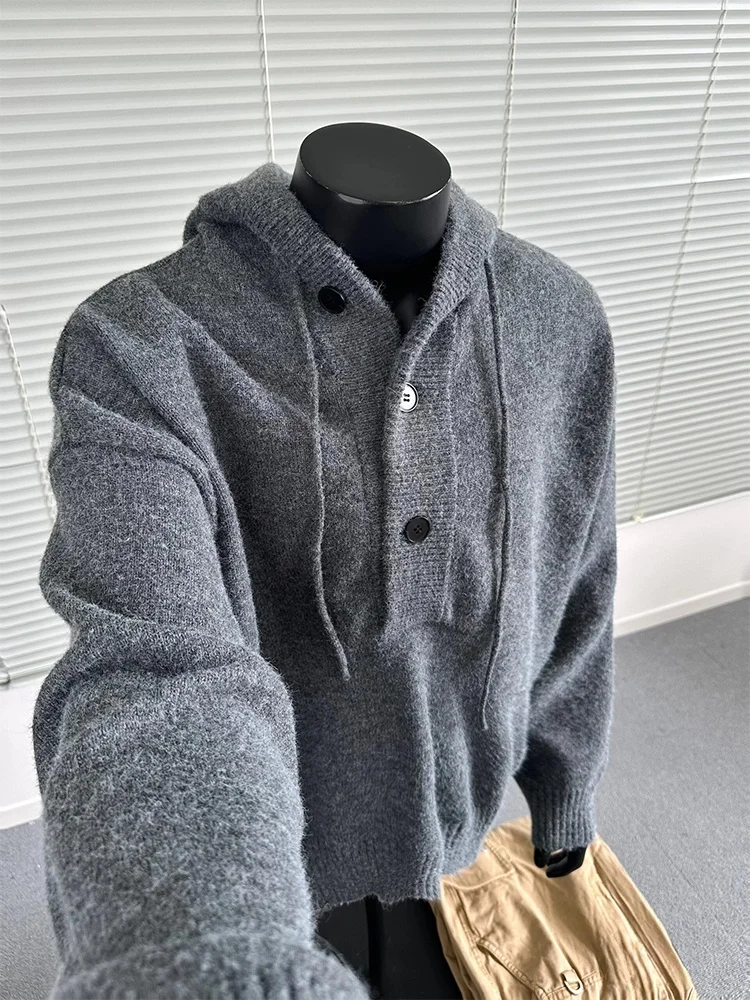 

ay Hooded Thiened V-Ne Knitted Sweater Men's Lazy Sle Winter Outerwear Cleanfit Sweatirt Casual Loose Fit Long Sve