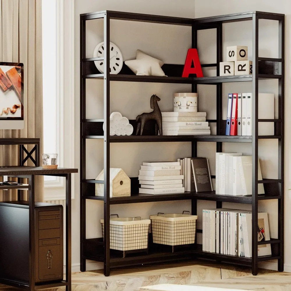 أرفف الكتب الصناعية خزائن الكتب الزاوية 5 طبقات مع رف تخزين الرف Etagere مع إطار معدني