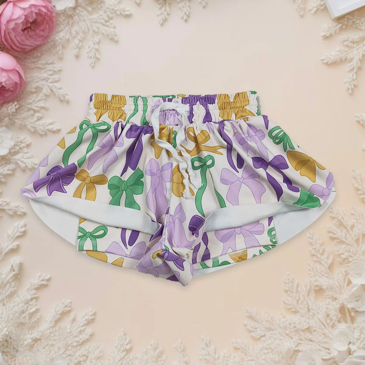 

Baby Girl Mardi Gras Bows Yoga Active Wear Clothes Kids Summer Skorts Shorts Bottoms Toddler Breathable Children Clothing