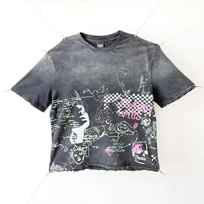 

Футболка Street Art fiti Sle Worn Waed ort Sve ex Свободная хлопковая круглая футболка Ne aphic для молодежной повседневной носки