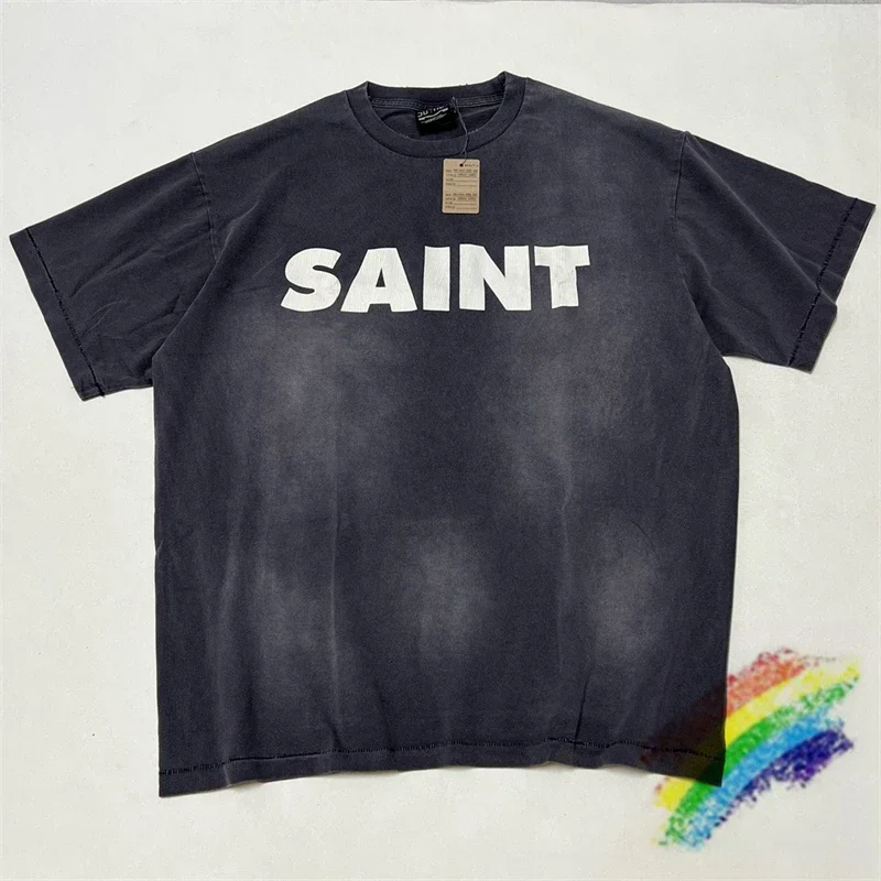 Washed Saint Crack Logo T Shirt Men Women 1:1 High Quality Oversized VINTAGE Retro T-shirt Tops Tee