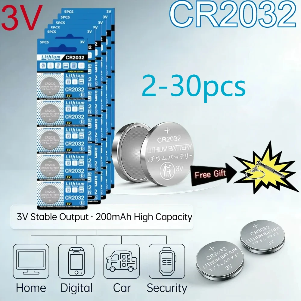 

2-30PCS 3V 200mAh CR2032 Lithium Battery CR 2032 DL2032 ECR2032 For Watch Toy Calculator Car Key Remote Control Button Cells