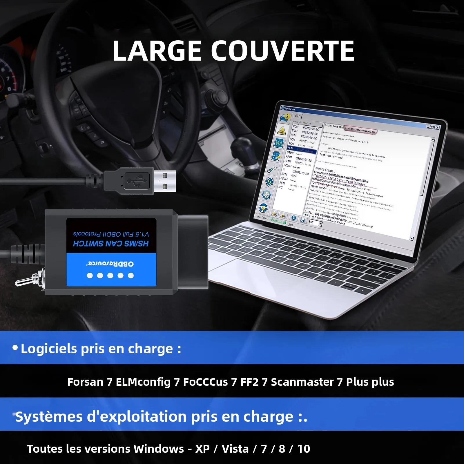 Image 5: ELM327 Forscan pour Ford V1.5 Forscan PIC18F25K80 puce OBD2 Scanner lecteur de Code programmation avec commutateur HS/MS adaptateur USB CH340