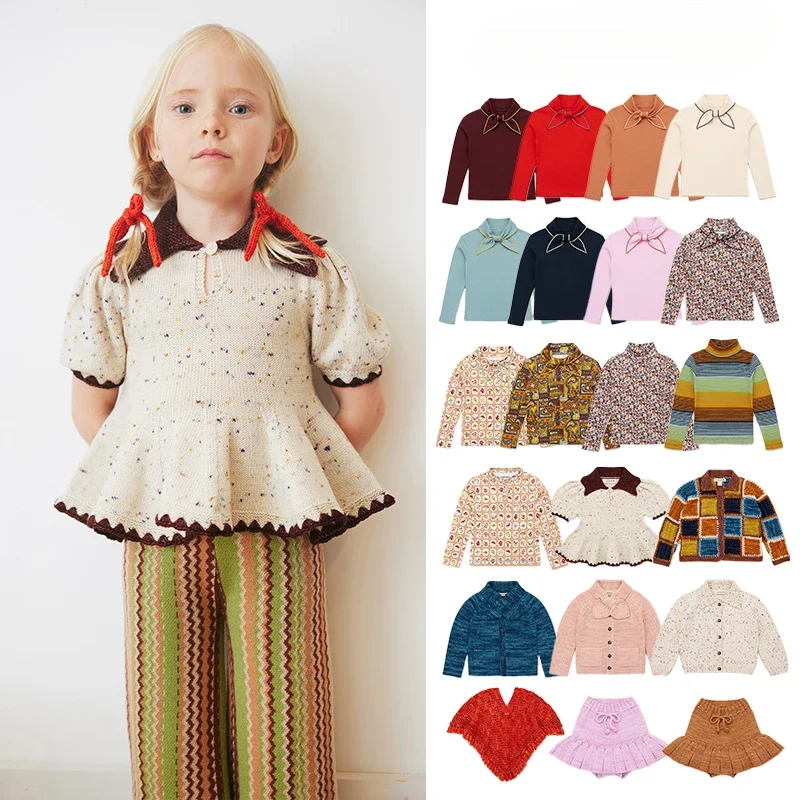 Kids Clothes Girls MP Brand 2024 New Winter Toddler Boys Knitted Sweater Fashion Vintage Pants Cotton Infant Baby Wool Tops