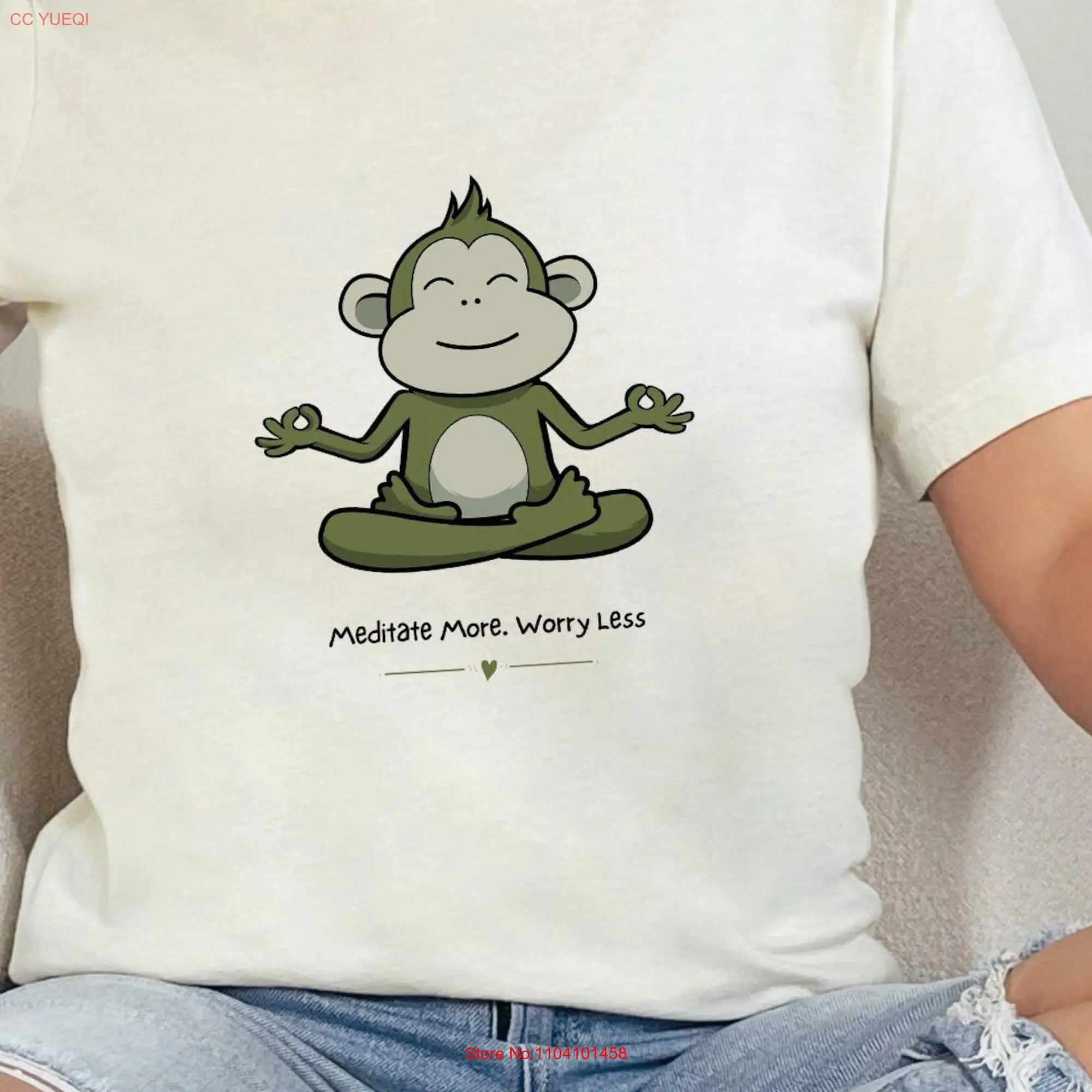 Meditate More Worry Less Monkey T Shirt Bella Canvas 3001 Yoga for Animal Lovers long or short sleeves