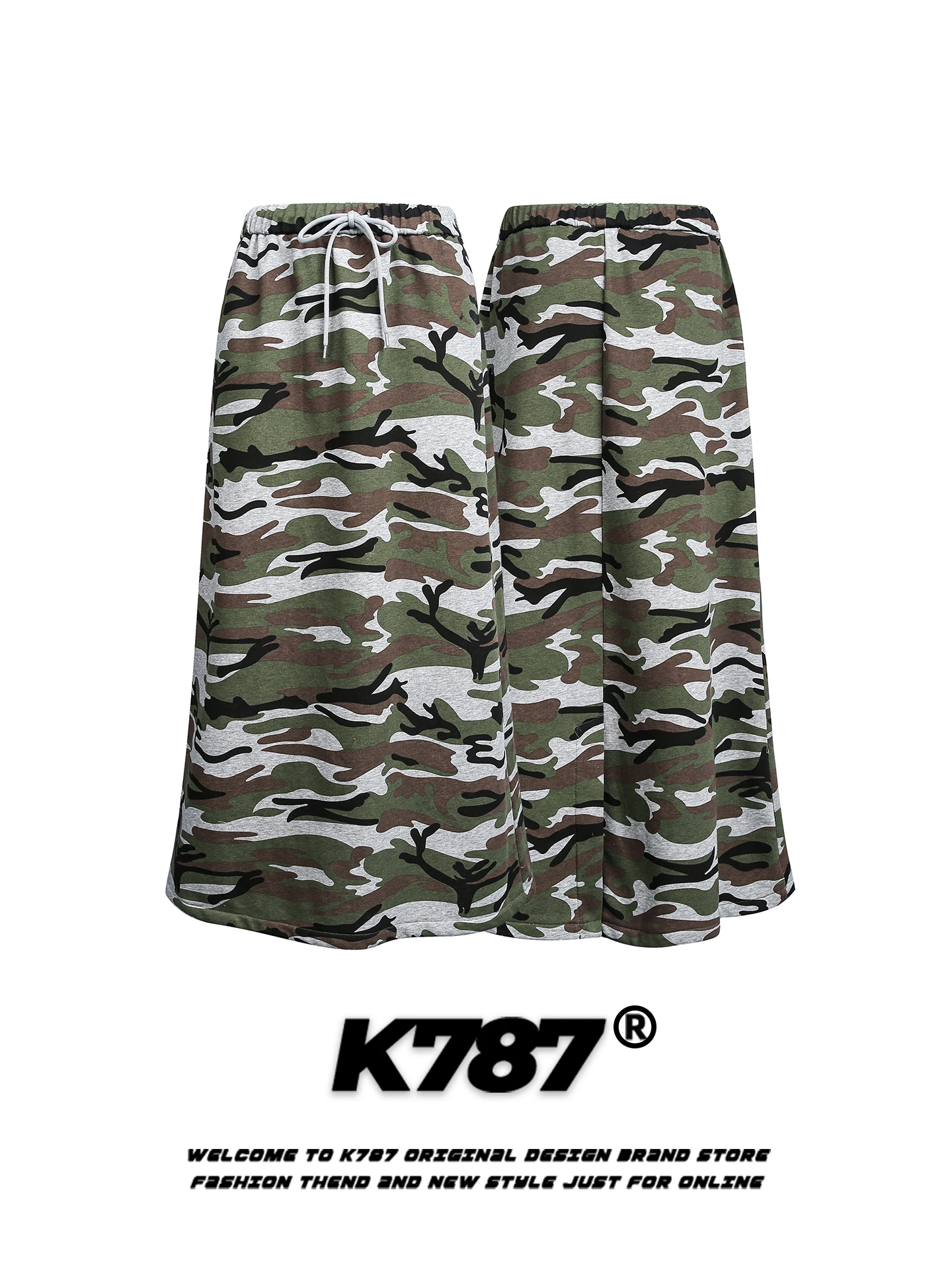 

Американская ретро-юбка с камуфляжным принтом на шнурке, женская, с высокой талией, эластичная, утягивающая, А-силуэт, длинная, повседневная, весенняя мода