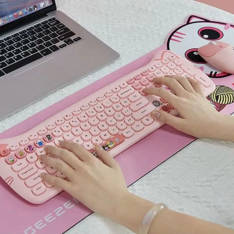 Imagem -02 - Conjunto de Teclado e Mouse sem Fio para Meninas Teclado Fofo de Escritório Formato de Orelha de Gato Botões de Chocolate Compatibilidade com Vários Sistemas