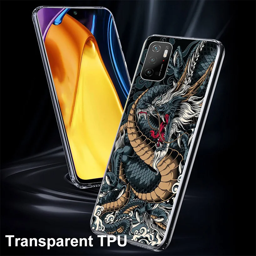 Asian Dragons Animal Tattoo Cover Phone Case For Xiaomi Poco X6 X5 X4 Nfc X3 Pro F6 F5 F4 Gt F3 F2 F1 M5S M4 M3 Soft Fundas Shel