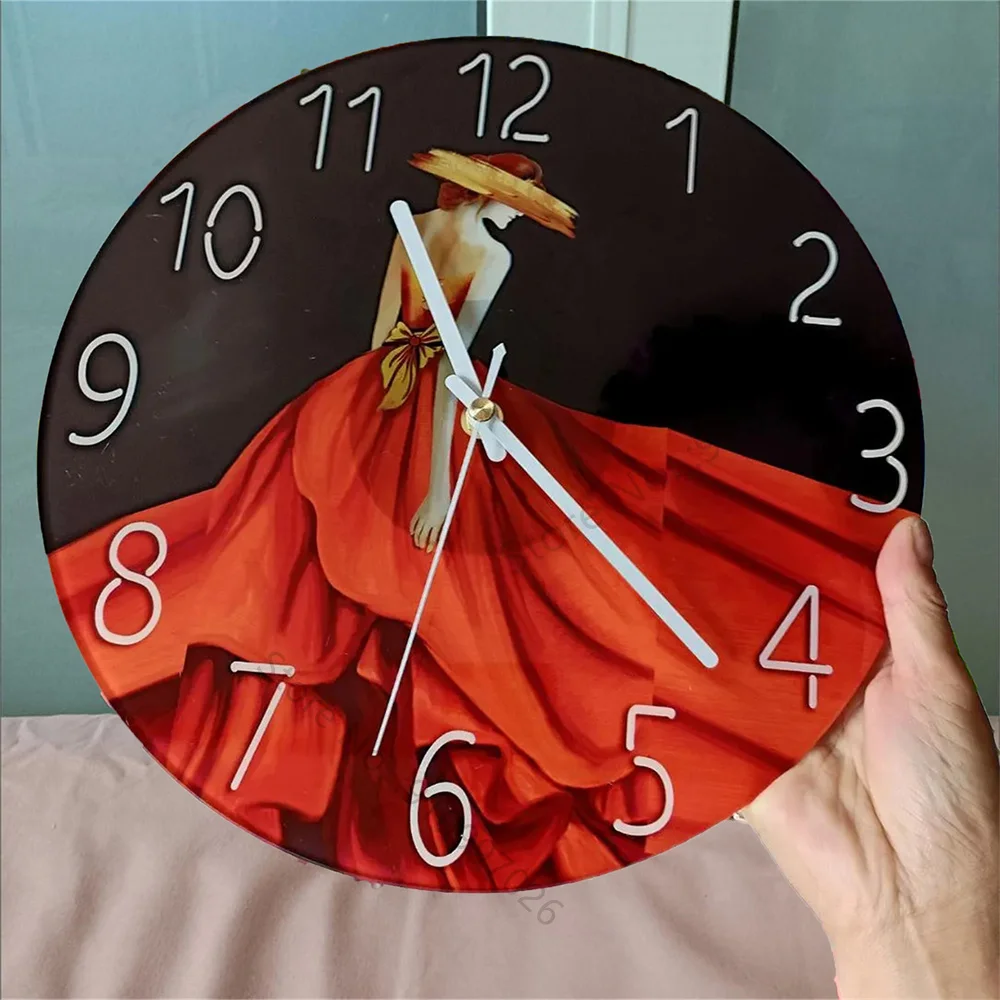 12inch Wall Clock Geometric Elements Dark Blue Clock Thickened Tempered Glass Silent Movement Quartz Clock Living Room Bedroom