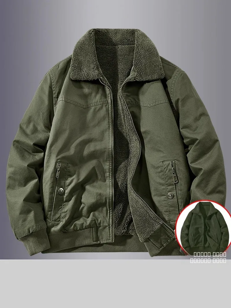 

Мужская зимняя куртка для активного отдыха, двусторонняя, с флисовой подкладкой, из чистого хлопка, теплая, с множеством карманов, модная