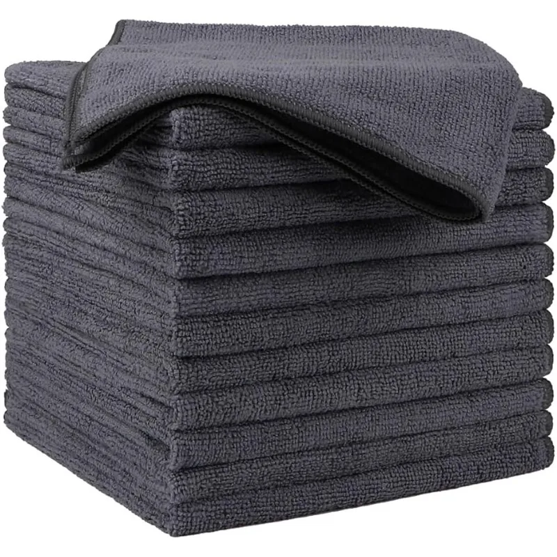 Cleaning Cloths 12 Pack,16 x 16 inch Microfiber Towel, Ultra Absorbent Car Washing Cloth, Lint & Streak Free Wash Cloths, Grey