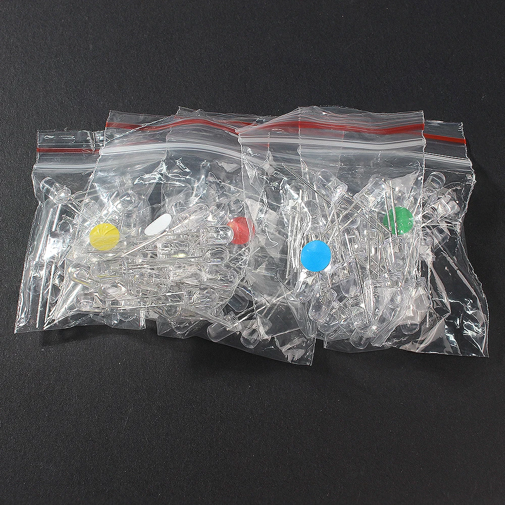 100PCS Super Bright Light Emitting 5MM LED Diodes DIY Electronic Kit, 5MM Transparent LEDs Kit, F5 Red Yellow Blue Green White