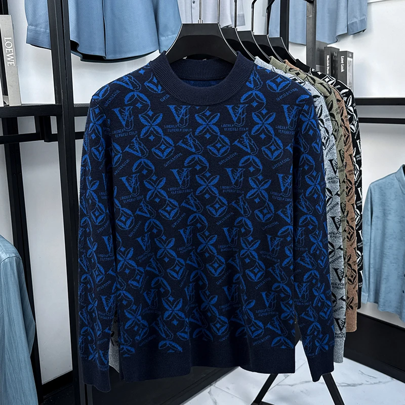 

Шерстяной свитер для мужчин, зимний пуловер с круглым вырезом, вязаный свитер, теплая жаккардовая базовая рубашка, повседневная и универсальная