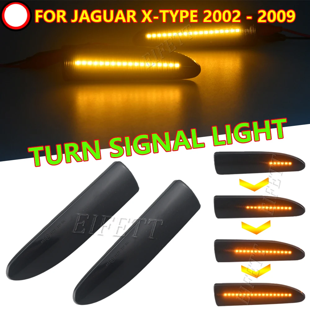 2PCS Side Marker Light For Jaguar X-TYPE 2002 2003 2004 2005 2006 2007 2008 2009 Dynamic Sequential Blink LED Side Marker Light