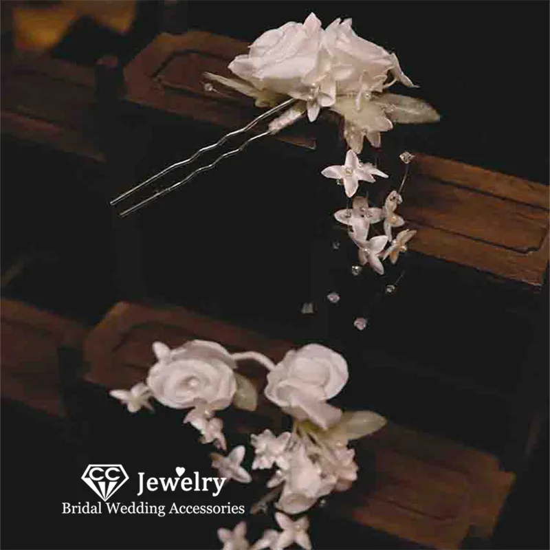 

CC Romantic Hair Sticks for Women Wedding Accessories Bridal Headdress Engagement Hairwear 100% Handmade Forks Party Gift AN341
