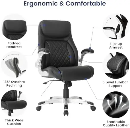 Ergonomic Office Chair, Adjustable Lumbar Support, High Back Gaming Chair, Black
