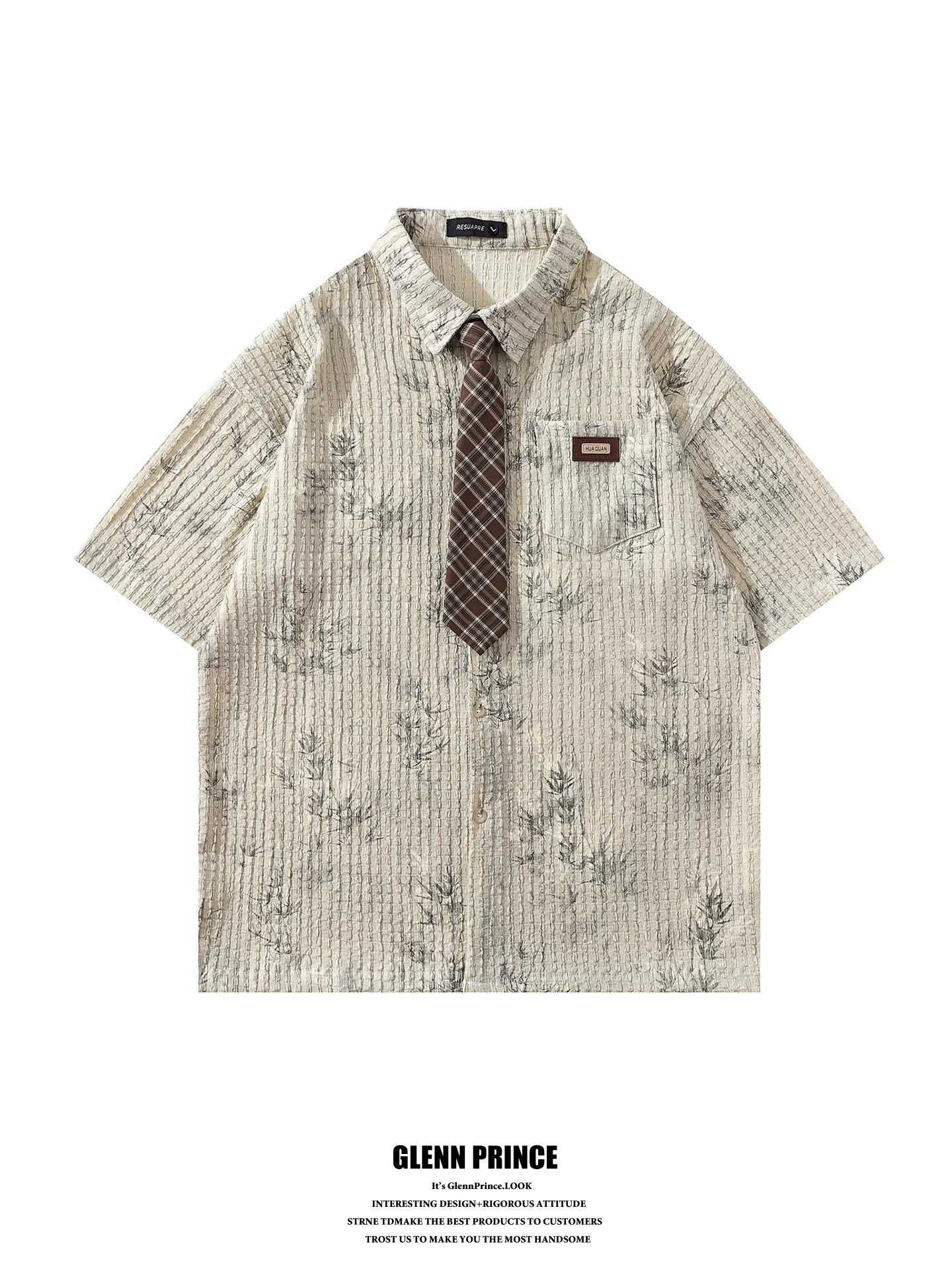 

GPstudio Men's Loose Fit Short Sleeve Shirt Textured Floral Print Casual Summer Fashionable Polyester Fiber Breathable
