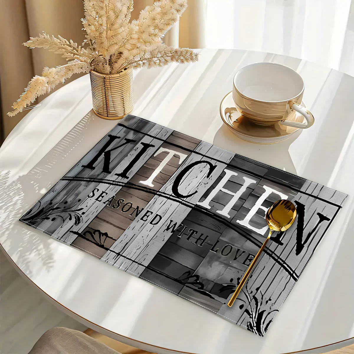 

1 шт. ретро-салфетка для кухни в стиле фермерского дома с надписью KITCHEN, прочная и легко моющаяся поверхность.
