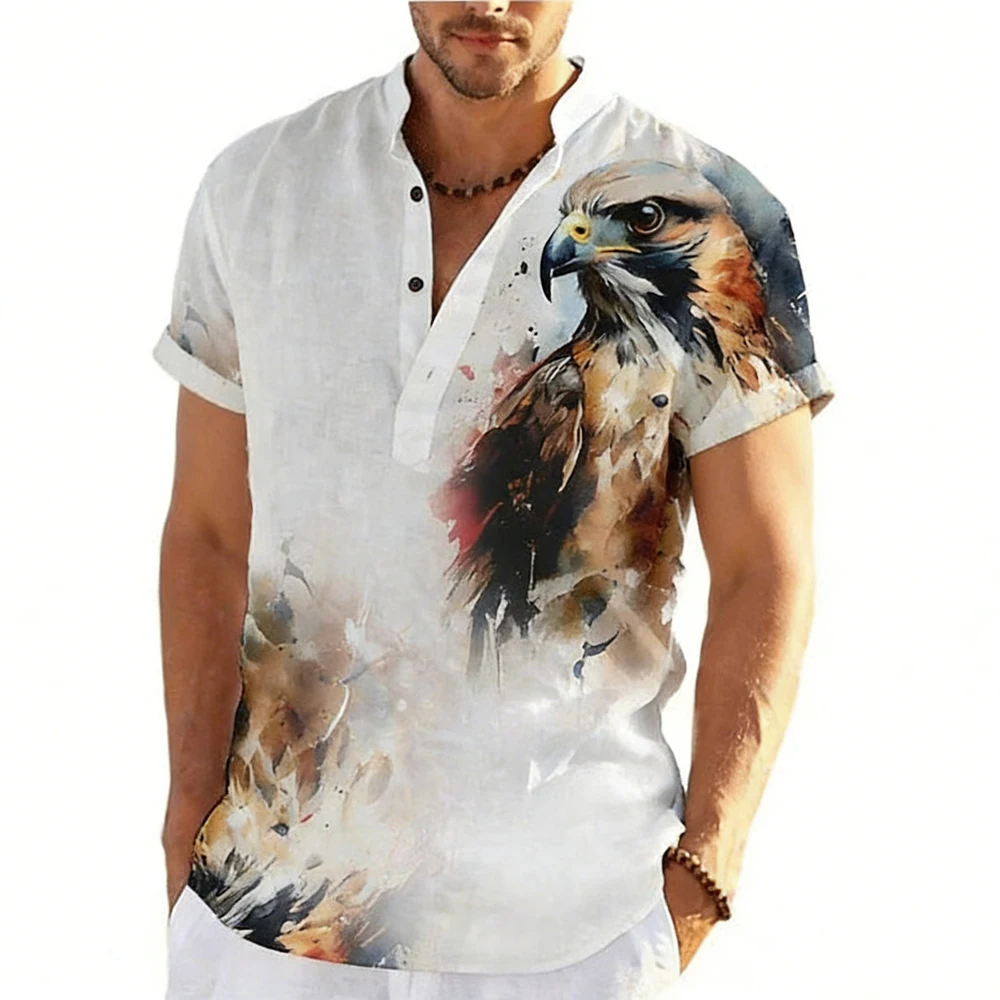 

Men's Linen Short-Sleeve White Shirt Animal High-Definition Pattern Tiger Printed Shirt Hawaiian Outdoor Social Designer Shirt