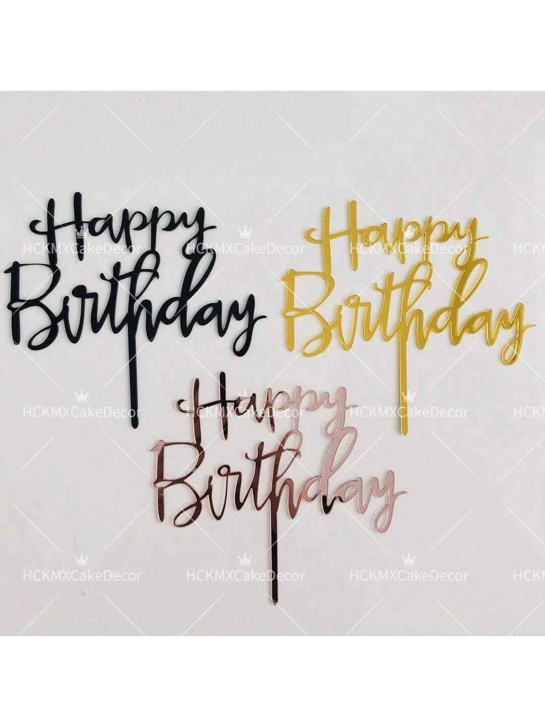 3 Stück/6 Stück Happy Birthday Acryl-Kuchenaufsatz, Gold/Silber/Roségold/Schwarz Schrift-Kuchendekoration, Geburtstagsparty-Zubehör – Detail 2