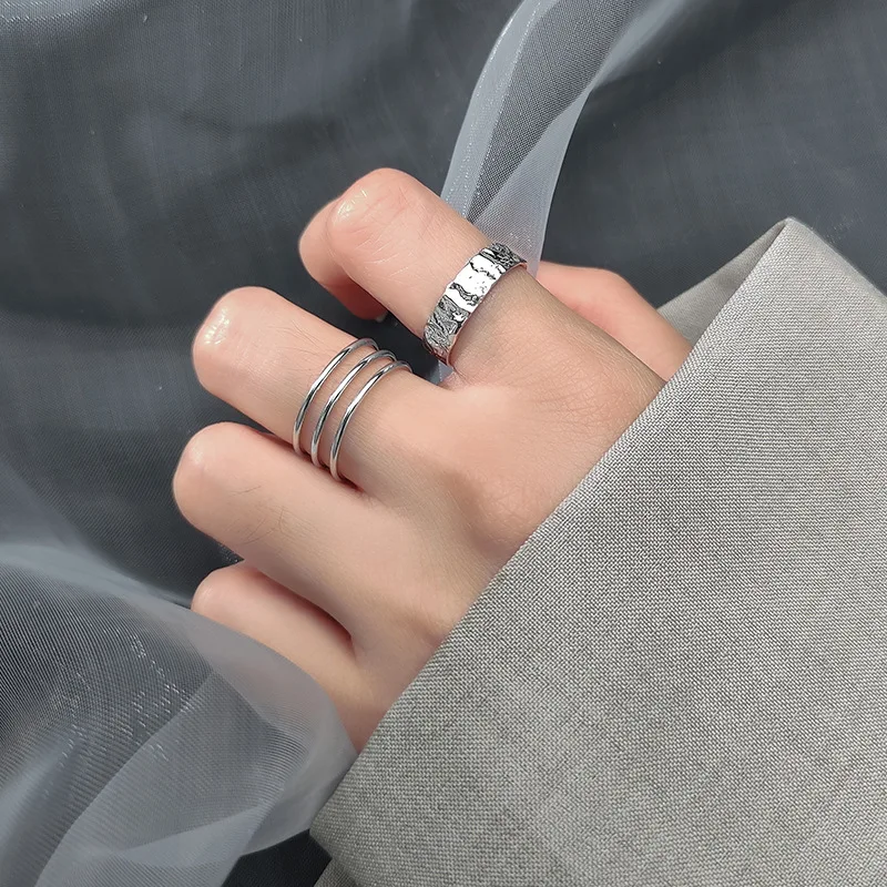 Trustdavis Authentic 925 Sterling Silver Fashion Three Layer Uneven Opening Ring For Women Wedding S925 Ring Jewelry Gift DA1184