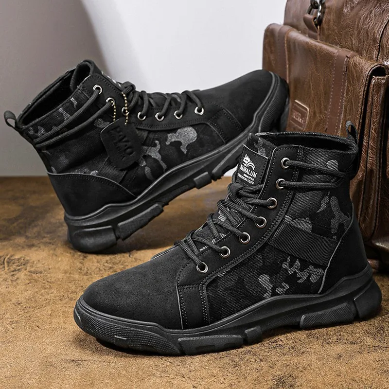 Military Boots for Men Autumn High Top Camouflage Desert Casual Flats Mens Boot Breathable Non Slip Work Shoes Zapatillas Hombre - view 4