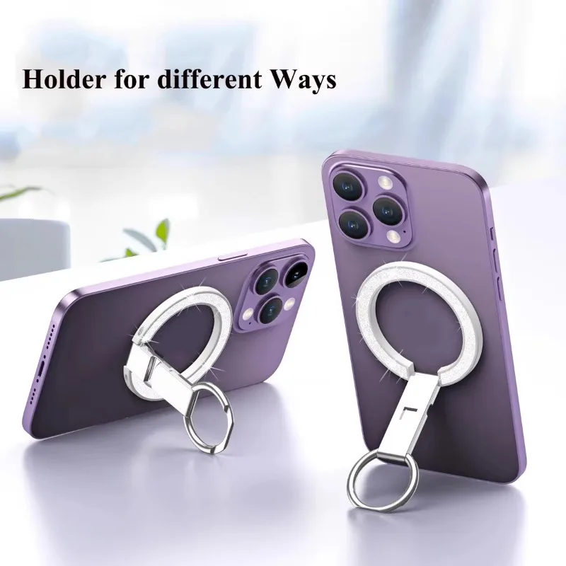 

Magnetic Loop Phone Finger Grip Holder Glitter Sparkly Magnetic Phone Ring Stand Adjustable Metal Desktop Holder for IPhone 15