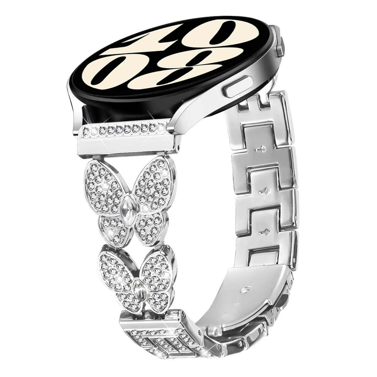 

For Samsung Galaxy Watch 46mm Band Butterfly Rhinestones Decor Silver Alloy Metal Watch Strap