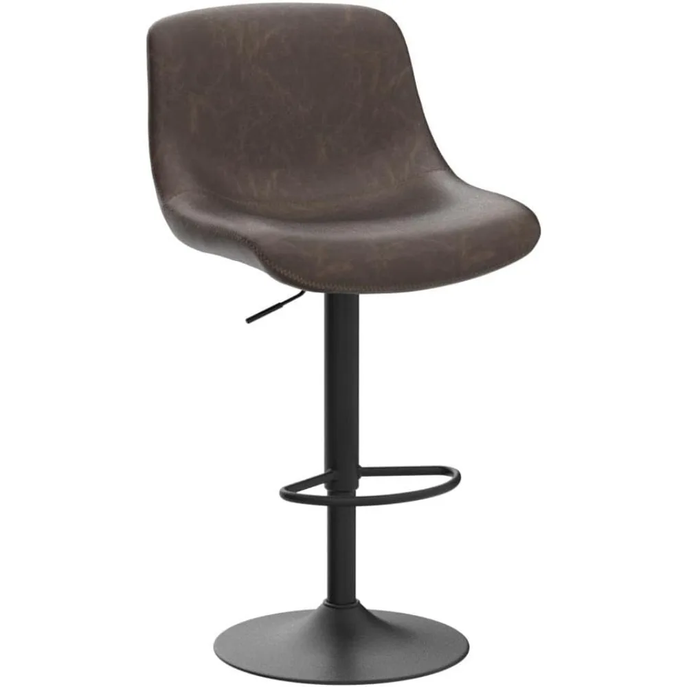 바 스툴 2개 세트, 등받이가 있는 회전식 카운터 높이 바 스툴, 조절 가능한 모던 바 의자, 높이 조절 가능한 팔걸이 없는 PU 가죽 주방 의자
