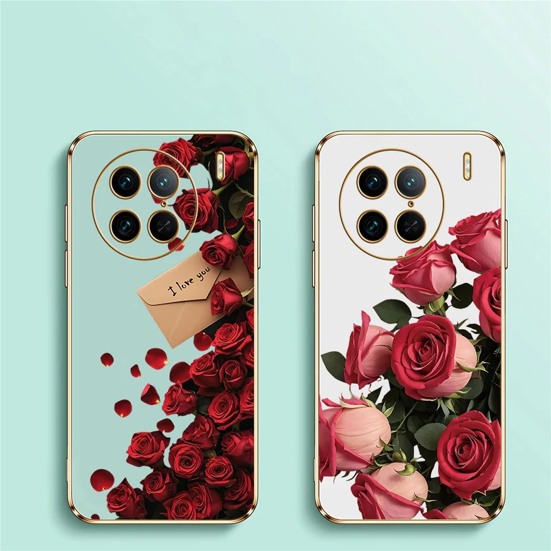 Vivo U1 U3 T1 Pro U20 U10 Case Shockproof Plating Silicone Cover For Vivo U3 U3X T1 5G Fashion Rose Flower Pattern Cover